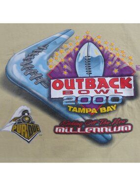 Vintage Outback Bowl Shirt Large Yellow Tampa Bay 2000 Millenium Y2K